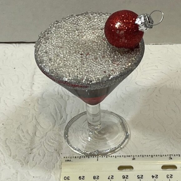 VTG Christmas Martini Glitter Glass/Plastic Ornament w/Red Bulb on Top 4.5" Tall - Picture 6 of 10